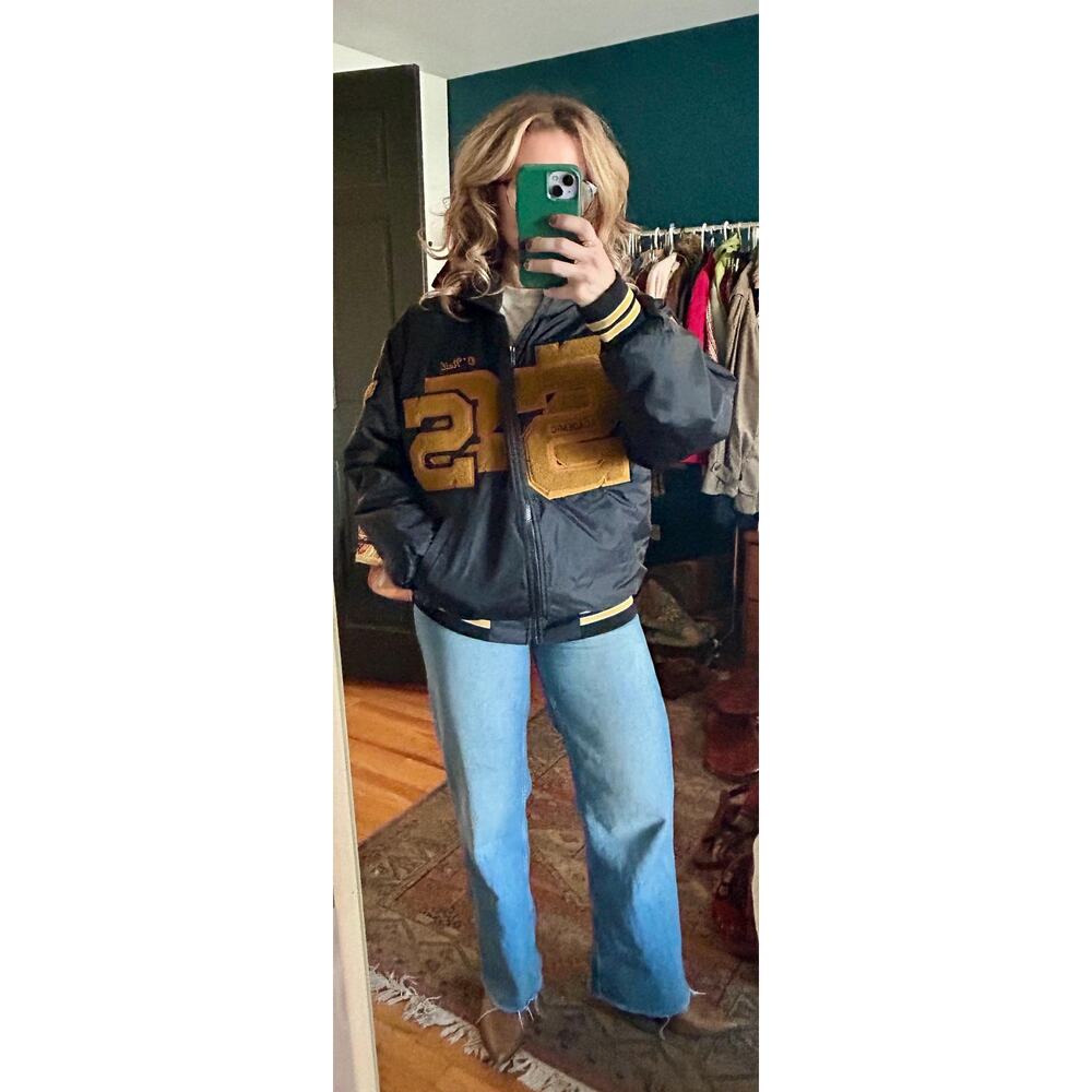 Vintage Black and Gold Men's Letterman Jacket Size Medium | Oversized Jacket